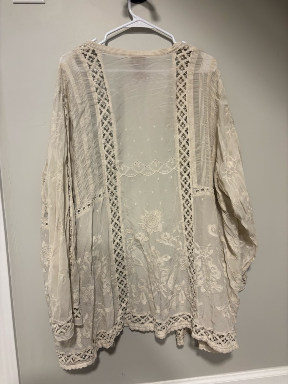 Johnny Was Cream Embroidered Sheer Open Blouse - Picture 4 of 6